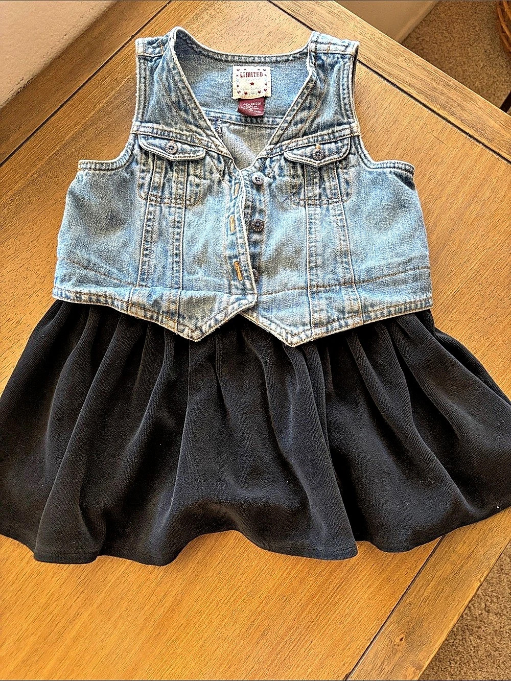 Limited Too Denim Vest Black Skirt Dress velveteen skirt. Y2K